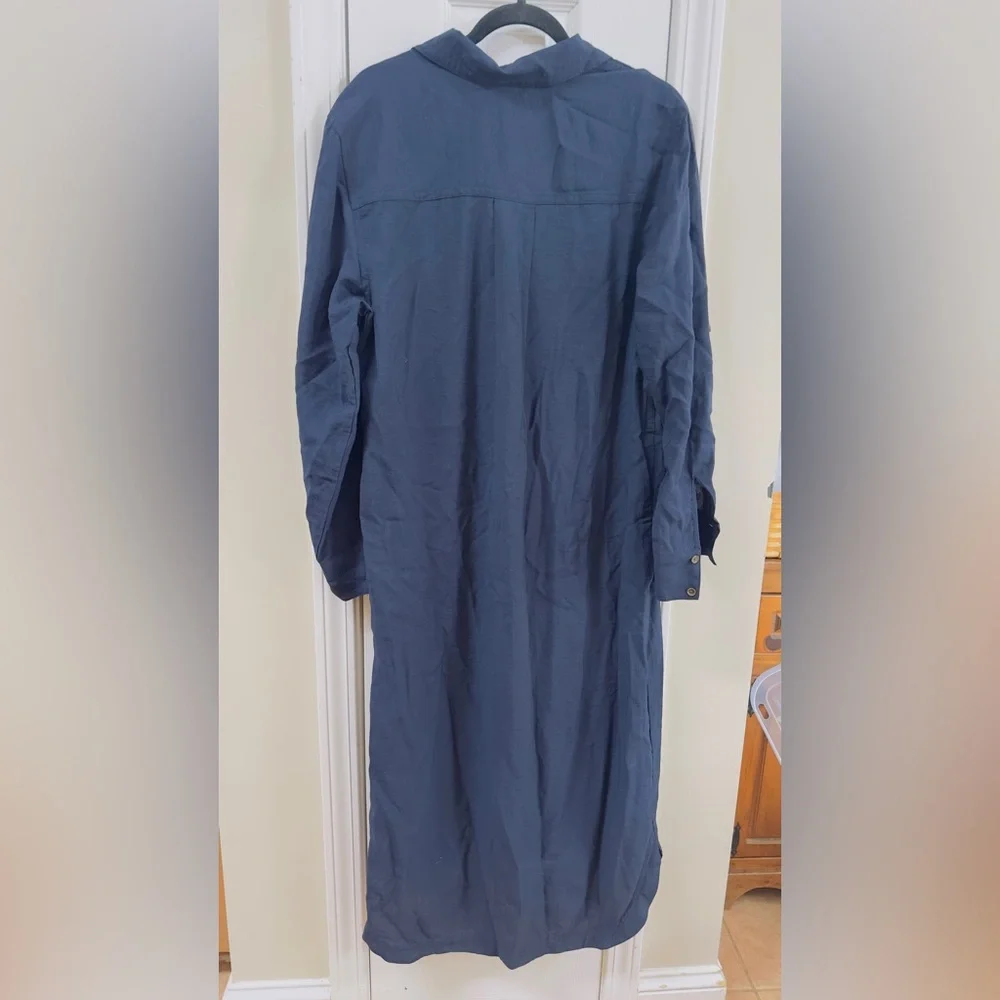 Banana RepublicNWT Navy Button-Front Midi Shirt Dress pit to pit 21.5-mix25) - Picture 3 of 7